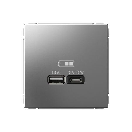 ARTGALLERY USB РОЗЕТКА A + тип-C 45Вт высокоскор.заряд. QC, PD, механизм, СТАЛЬ Systeme Electric ARTGALLERY USB РОЗЕТКА A + тип-C 45Вт высокоскор.заряд. QC, PD, механизм, СТАЛЬ Systeme Electric