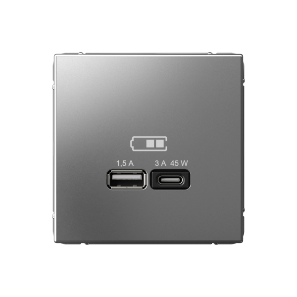 ARTGALLERY USB РОЗЕТКА A + тип-C 45Вт высокоскор.заряд. QC, PD, механизм, СТАЛЬ Systeme Electric ARTGALLERY USB РОЗЕТКА A + тип-C 45Вт высокоскор.заряд. QC, PD, механизм, СТАЛЬ Systeme Electric