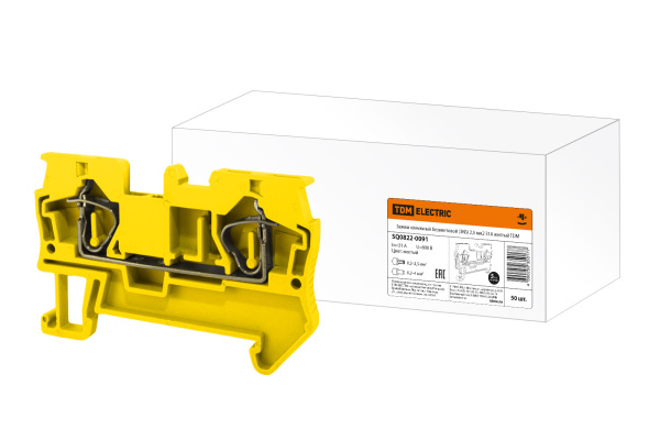 Зажим клеммный безвинтовой (ЗКБ) 2,5 мм2 31А желтый TDM Зажим клеммный безвинтовой (ЗКБ) 2,5 мм2 31А желтый TDM