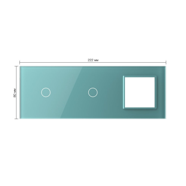 Панель для двух сенсорных выключателей и розетки, 2 клавиши (1+1), цвет зеленый, стекло Livolo
