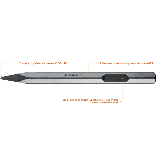 HEX 28,6 (Макита тип) Зубило пикообразное 400 мм ЗУБР