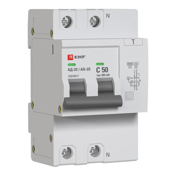 Дифференциальный автоматический выключатель АД-2 S 50А 300мА (хар, С, АС, электронный) 6кА PROxima EKF