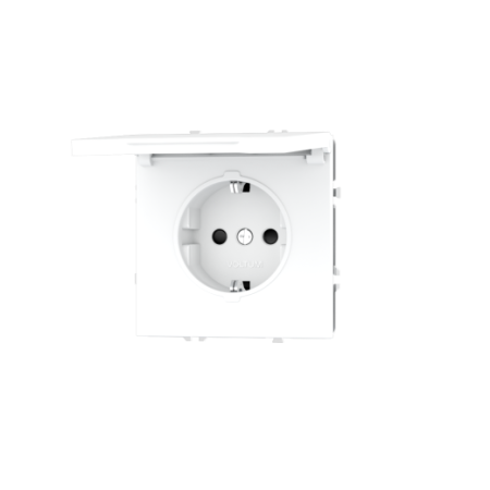 Розетка встраиваемая Voltum S70 с заземлением, защитными шторками и крышкой 16А, (белый матовый)