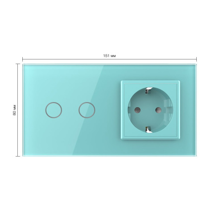 Сенсорный выключатель комбинированный на 2 линии 1 розетка 2 модуля Зеленый Livolo