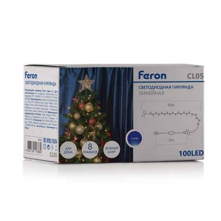 Св/д гирлянда Feron CL05 лин.10м +3м 230V синий, с контроллером, зеленый шнур