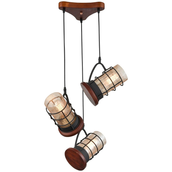 Светильник подвесной Дуб, Черный/Янтарный E27 3*40Вт 561-706-03 VELANTE