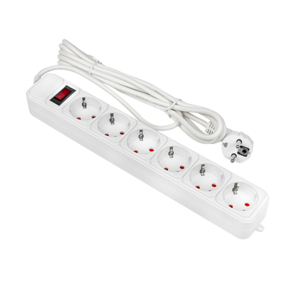 Сетевой фильтр 6*3м 10А/2,2 кВт с выкл, c/з ПВС 3х0,75 Блокбастер PROxima EKF