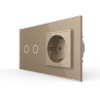 Сенсорный выключатель комбинированный на 2 линии 1 розетка 2 модуля Золотой Livolo