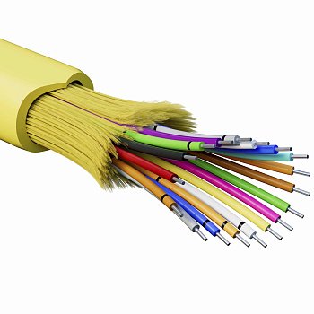 Кабель волоконно-оптич., расп.,арамидные упр.нити, внутр., нг(А)-HF, 18 ОВ, категорияOS4 (G.652.D) плотный буфер, 0,4 кН, барабан 2000 м DKC