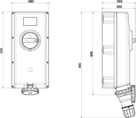 Розетка настенная с мех-ой блокировкой, автоматическим выключателем с теплоэлектромагнитным расцепителем (B) DKC