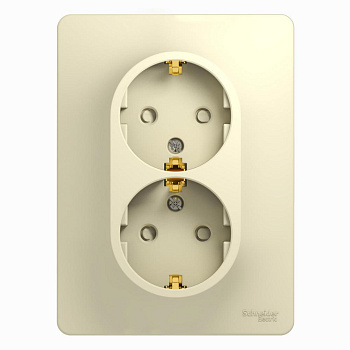 GLOSSA Розетка двойная с заземлением со шторками 16А в сборе бежевый