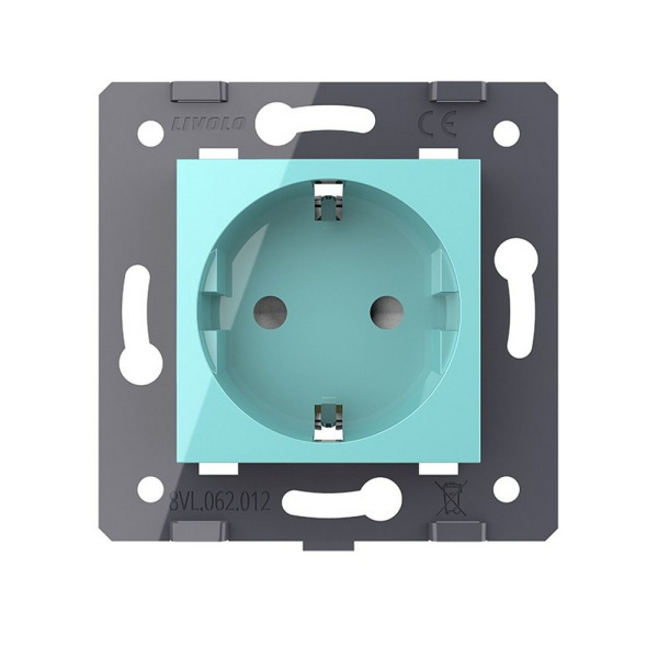 Розетка электрическая с заземлением защитными шторками 16A, цвет зеленый (механизм) Livolo