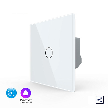 Одноклавишный проходной умный сенсорный выключатель EC, 1 пост, цвет белый Livolo