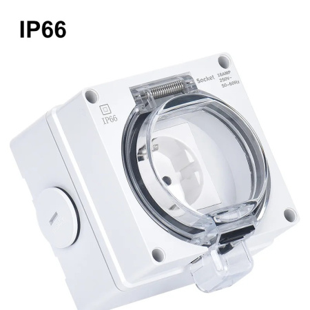 Donel Розетка 1-я с з/к. и шт., открытой установки, серый, IP66, серия (тип) DIP66