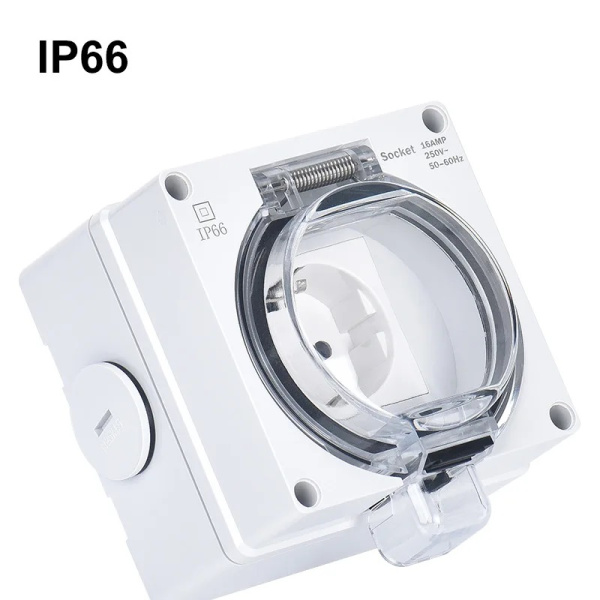 Donel Розетка 2-я с з/к. и шт., открытой установки, серый, IP66, серия (тип) DIP66