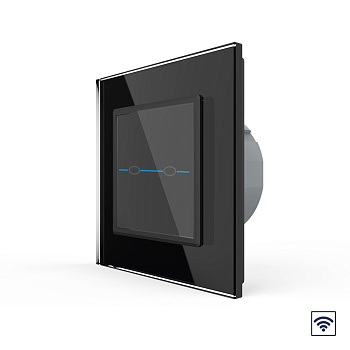 Сенсорный радиоуправляемый выключатель Quadro 2 клавиши 1 пост Черный Livolo