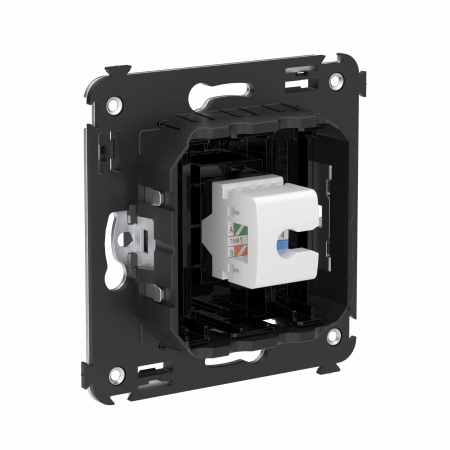 Компьютерная розетка RJ-45 без шторки в стену, кат.6А одинарная, "Avanti", "Черный квадрат" DKC