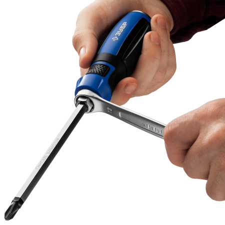 Отвертка ударная, сквозной Cr-V стержень, PH3 x 150 мм, усилитель под ключ, магнитный наконечник, двухкомп. рукоятка, Профессионал, "УДАРНИК" ЗУБР