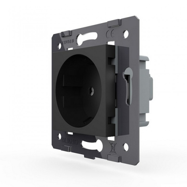 Розетка с заземлением защитными шторками черная (механизм) Livolo