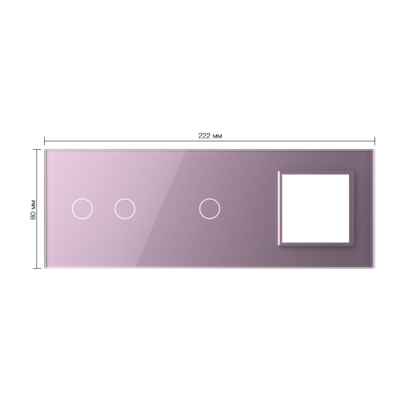 Панель для двух сенсорных выключателей и розетки, 3 клавиши (2+1), цвет розовый, стекло Livolo