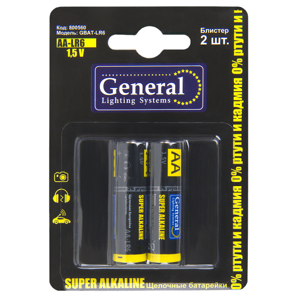Батарейка GBAT-LR6 AA щелочная 2шт в блист (800560) (2/24/240) General