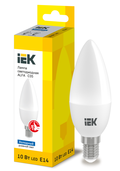 Лампа светодиодная ALFA C35 свеча 10Вт 230В 6500К E14 IEK