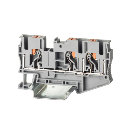 Клемма проходная, зажим push-in, 3 точки подключения, 6 кв.мм, серая DKC