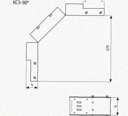 Лоток замковый перфорированный КСЗ 200х65-90 УТ1,5 для поворота трассы вниз на 90, оцинкованный лист S1,0