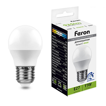 Лампа светодиодная диммируемая, (11W) 230V E27 4000K G45 LB-751 Feron