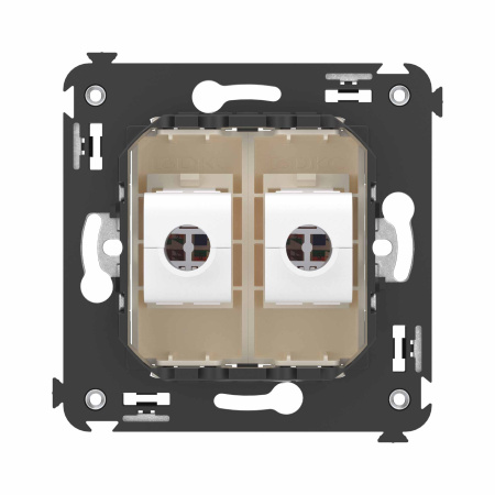 Компьютерная розетка RJ-45 без шторки в стену, кат.6 двойная, "Avanti", "Ванильная дымка" DKC