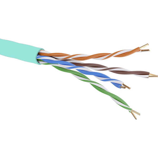 Кабель витая пара кат. 6A неэкранированный, U/UTP, 4 пары, нг(А)-HF,цвет внешней оболочки аква, катушка 500 м DKC