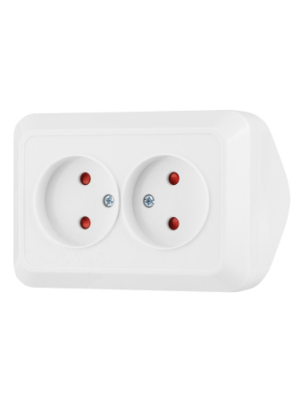 Розетка угловая двойная 2П открытой установки с з/ш IP20 250В 10А белая "Ладога" TDM