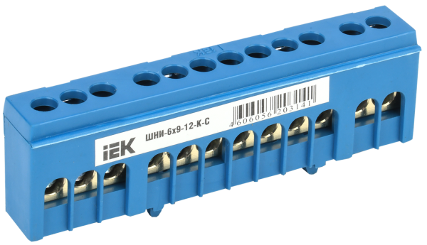 Шина N "ноль" в корпусном изоляторе на DIN-рейку ШНИ-6х9-12-К-С IEK