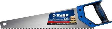 Ножовка универсальная (пила) "МОЛНИЯ-3D" 450мм, 7TPI, 3D зуб, точный рез вдоль и поперек волокон, для средних заготовок из всех видов материалов, ЗУБР