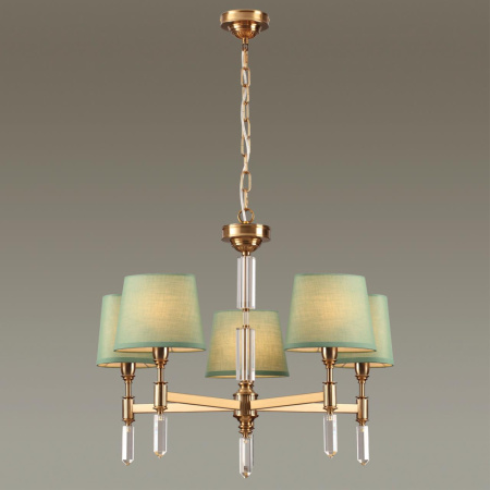 Люстра E14 5*40W LONDON бронзовый/зеленый/абажур ткань ODEON LIGHT