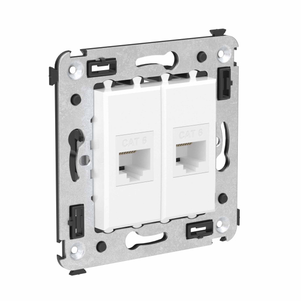 Компьютерная розетка RJ-45 без шторки в стену, кат.6 двойная, "Avanti", "Белое облако" DKC