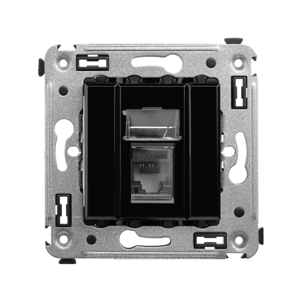 Компьютерная розетка RJ-45 в стену, кат.6 одинарная,"Avanti", "Черный квадрат" DKC