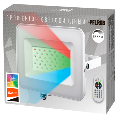 Прожектор светодиодный ДО-30w RGB IP65 белый корпус Jazzway