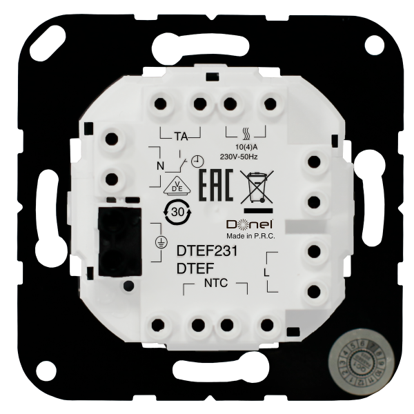 Donel Механизм терморегулятора с внешним датчиком пола, AC230V, 16A, серия DTEF Donel Механизм терморегулятора с внешним датчиком пола, AC230V, 16A, серия DTEF