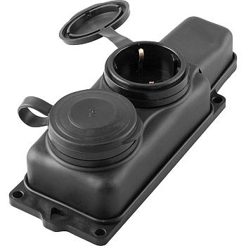 Розетка переносная 2-местная с/з STEKKER, RST16-22-44 (РП 16-232), 250В, 16А, IP44, черный