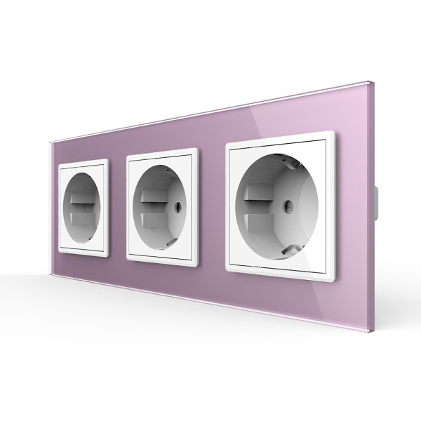 Розетка Livolo 3 поста Белая с розовой рамкой VL-C7C3EU-11/17