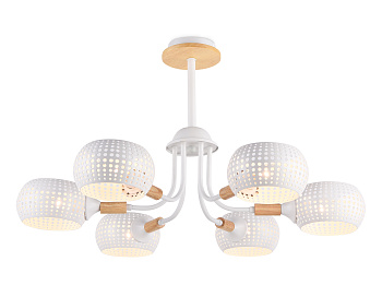 Светильник подвесной TR80166/6 WH/LWD белый/светлое дерево E14/6 max 40W D690*370 Ambrella Light