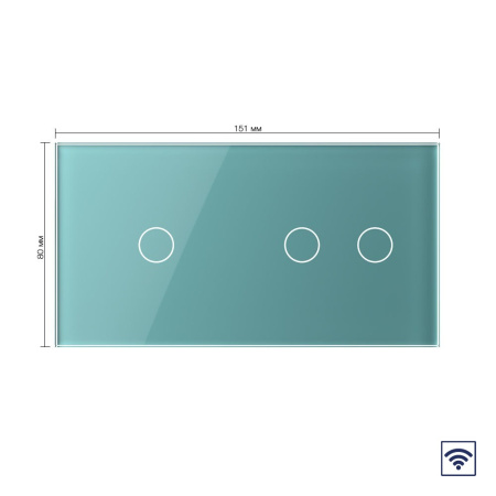 Сенсорный радиоуправляемый выключатель 3 клавиши (1-2), 2 поста Зеленый Livolo