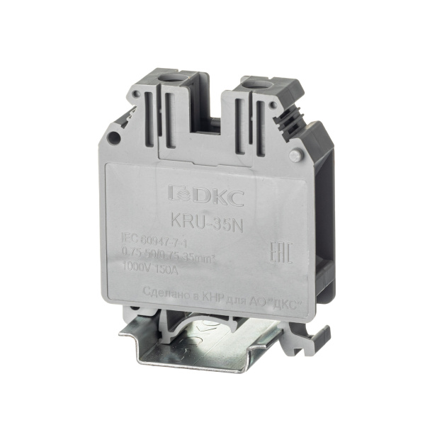 Клемма проходная, винтовой зажим, 2 точки подключения, 35 кв.мм, серая DKC