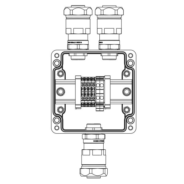 Взрывозащ. клемм. коробка из полиэстера TBE-P-03-(2xCBC.2-2xCBC.2(i)-2xTEO.2)-2x6018ANP22BKM2SB(A)(C)1Ex e IIC Т5 Gb / Ex tb IIIC T95°C Db IP66 DKC