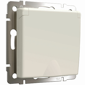Розетка с заземлением и шторками c крышкой (айвори матовый) СУ IP44 Werkel