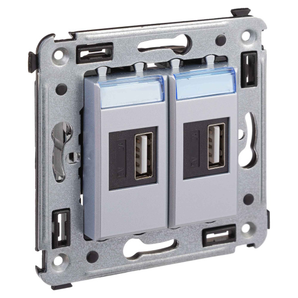 USB зарядное устройство в стену, "Avanti", "Закаленная сталь" DKC