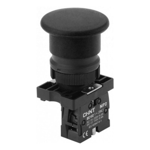 Кнопка управления "Грибок" Φ40мм самовозв. NP2-EC12 без подсветки, белая 1НЗ, IP40 (R) CHINT