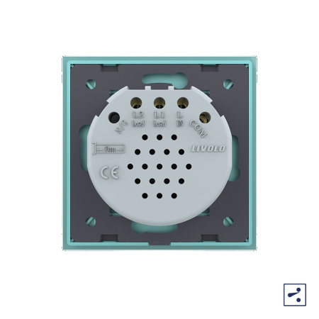 Сенсорный проходной выключатель 2 клавиши 1 пост Зеленый Livolo