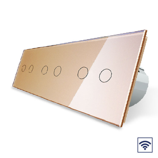 Сенсорный радиоуправляемый выключатель 6 клавиш 3 модуля Золотой Livolo